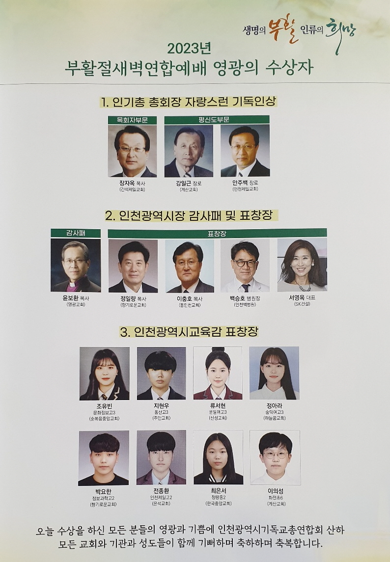 인천기독교총연합회, 부활절새벽연합예배 통해 생명의 부활 인류의 희망 메세지 전해.