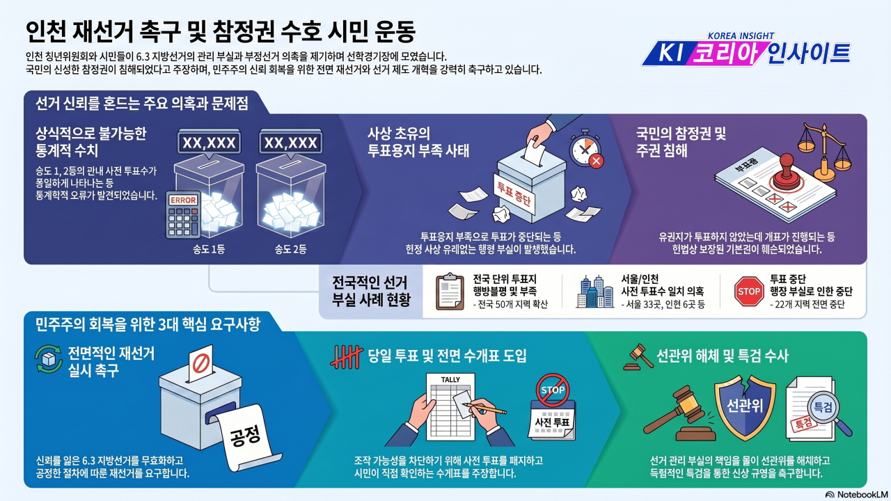 인천 청년들, 6.3 지방선거 '부정 의혹' 규탄하며 8일간의 재선거 촉구 집회 마감해