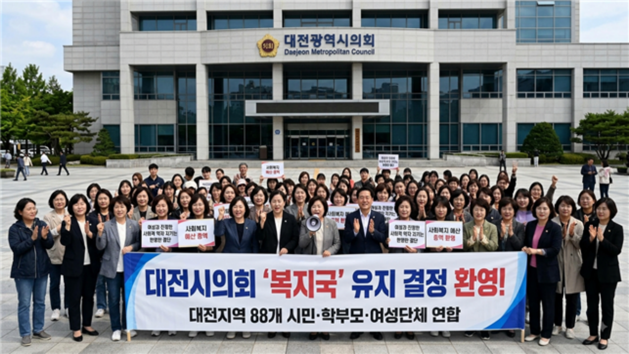05dc9de70e85c66e52562a7f6d6ae8ee_1787123406_4881.png 대전시의회 '복지국' 유지 결정, 여성과 진정한 사회적 약자 지켜낸 현명한 결단 환영