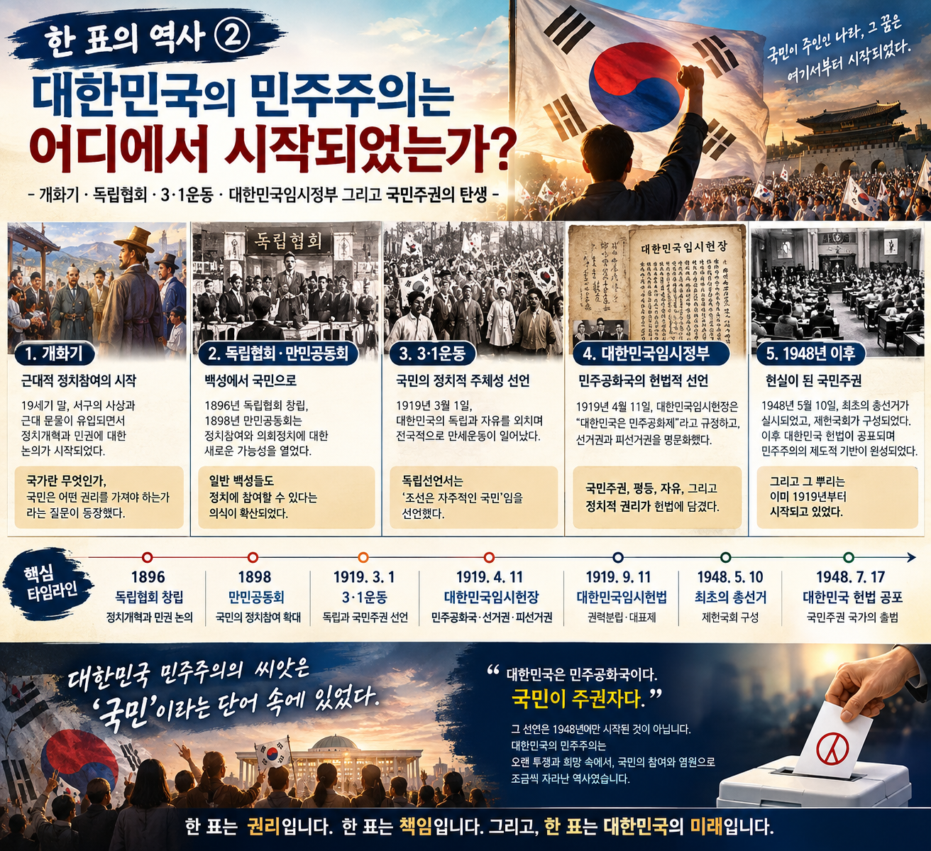bc785f8b19b29442e23a8434018a0529_1789728063_3022.png 한 표의 역사-민주주의와 선거, 그리고 대한민국 ② 대한민국의 민주주의는 어디에서 시작되었는가?